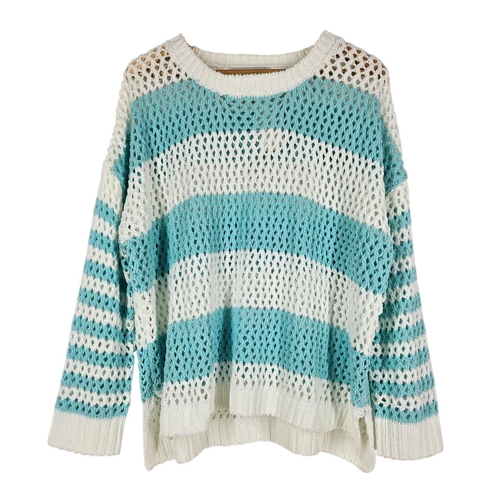 VINTAGE HAVANA TROPICAL TURQUOISE STRIPED KNIT CREWNECK – SIZE SMALL – NWT